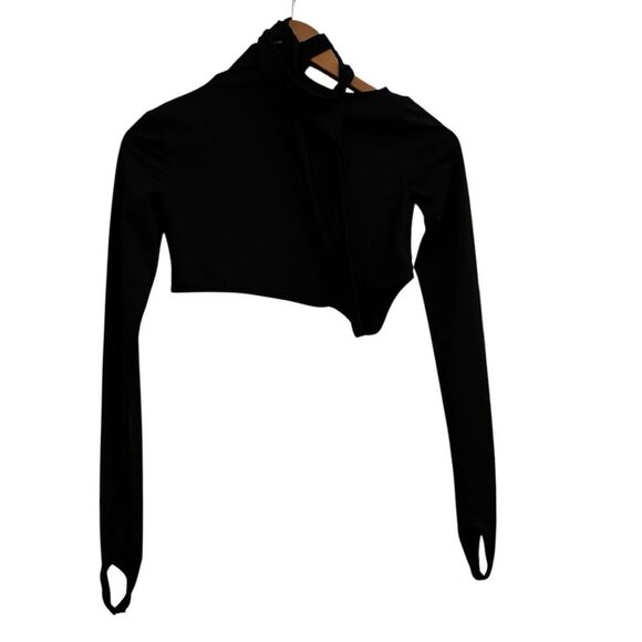 Hyein Seo Black Long Sleeve Stretch Women's Crop Wrap Tie Top Thumbholes size 2 - Picture 1 of 6